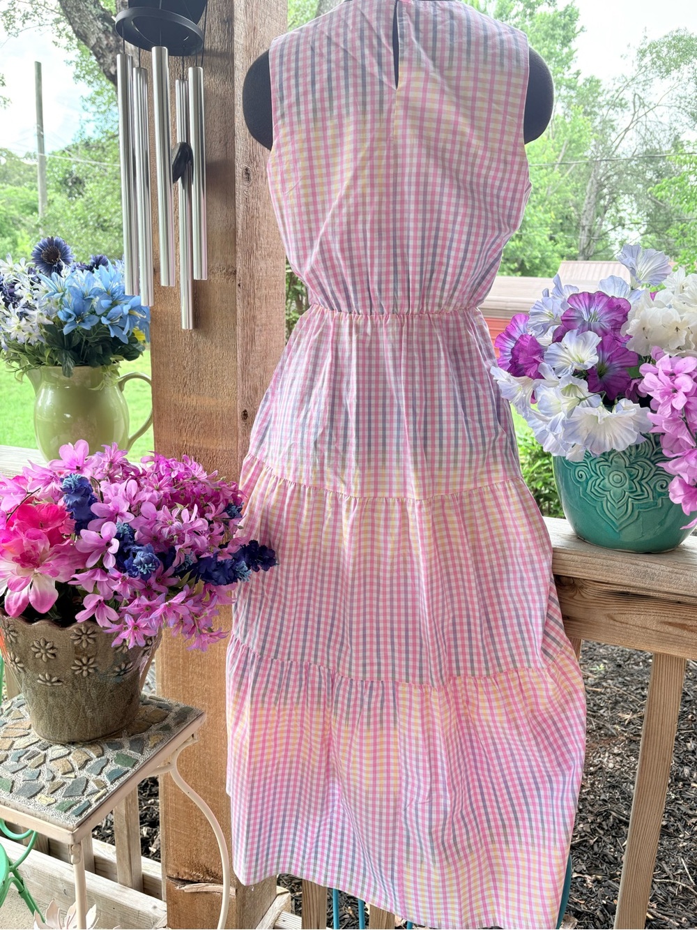 Charter Club Pink Gingham Plaid Cottage-Core Full Skirt Sleeveless Dress PM NWOT - Picture 9 of 11